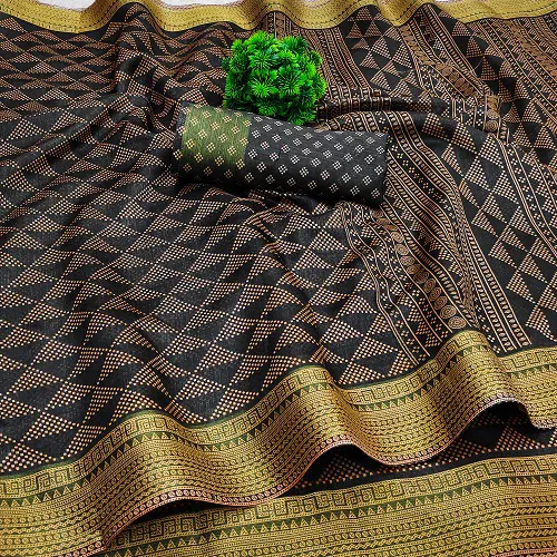 Zari Patta Gold 3  Regular Wear Handloom Wholesale Printed Saree Catalog

